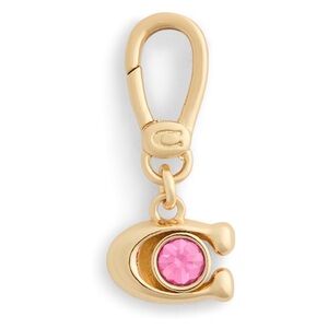Coach Gold Keychain, Jewelry, Bag Charm with Pink Crystal Accent - New